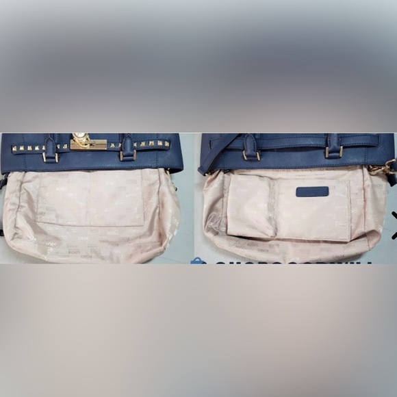 Michael Kors Bag Hamilton Traveler Studded Tote Satchel BlueLeather B2L - Picture 3 of 8